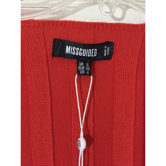 MISSGUIDED Red Square Neck Extreme Ribbed Long Sleeve Bodysuit Womens 4 NEW NWT - Picture 5 of 7